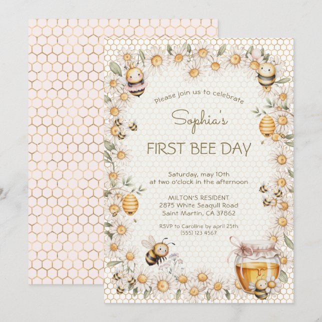 Invitation Premier jour de BEE Abeilles Fleurs de Marguerite  (Devant / Derrière)