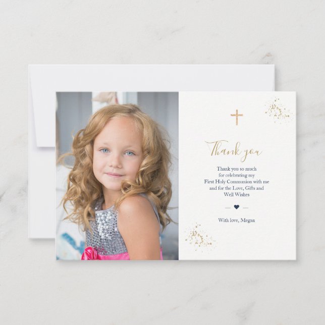 Invitation Premier Merci photo Communion minimaliste Or (Devant)