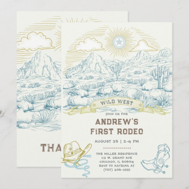 Invitation Premier Modèle d'invitation Vintage Rodeo (Devant / Derrière)