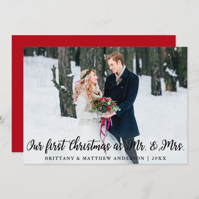 Invitation Premier Noël en tant que M. et Mme Photo Red Card (Devant / Derrière)