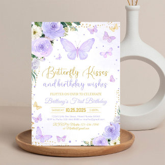Invitation Premier papillon Baisers papillon violet Anniversa