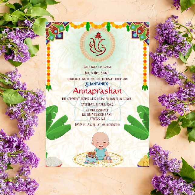 Invitation Premier Riz "Annaprashan" Bébé indien (Créateur téléchargé)