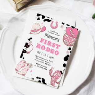 Invitation Premier rodéo 1er anniversaire photo fille rose an