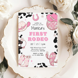 Invitation Premier rodéo 1er anniversaire rose anniversaire f