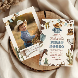 Invitation Premier rodéo 1er anniversaire Western cowboy phot
