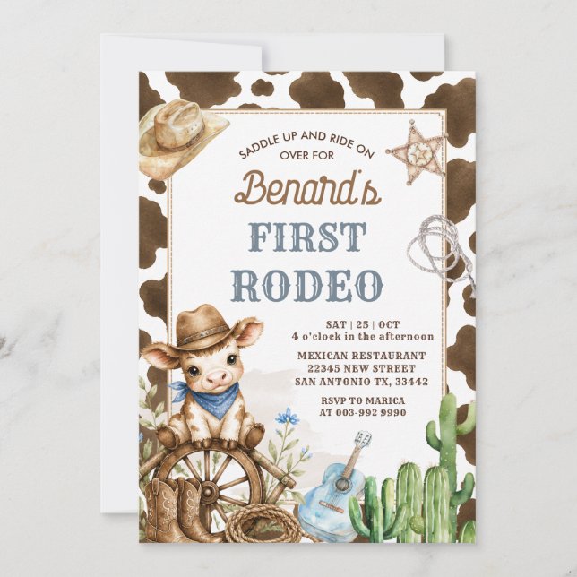 Invitation Premier Rodéo Anniversaire Cow-boy Far West Ours (Devant)