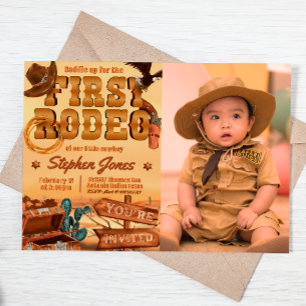 Invitation Premier Rodéo - Anniversaire de Cowboy avec photo
