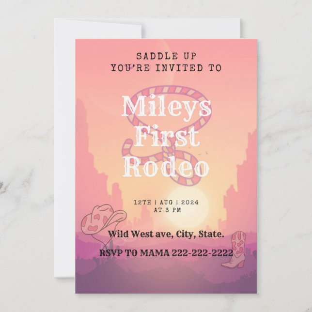 Invitation Premier Rodeo Birthday Card-Saddle up. (Devant)