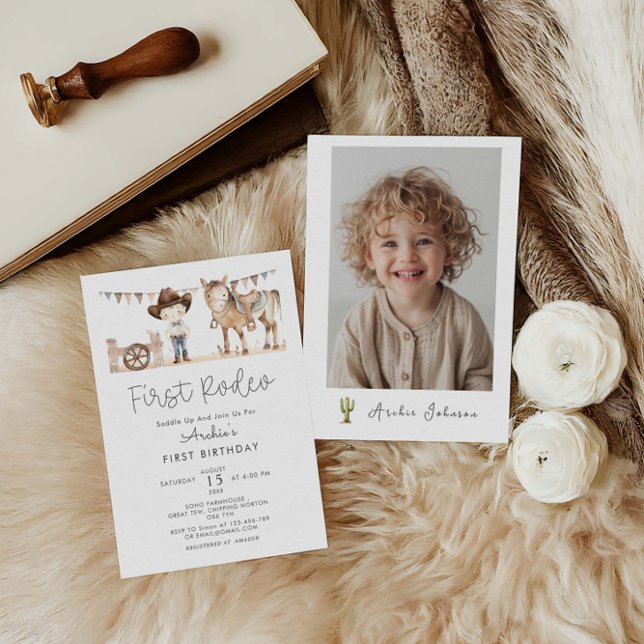 Invitation Premier Rodeo Boy Moderne 1er Anniversaire (Créateur téléchargé)