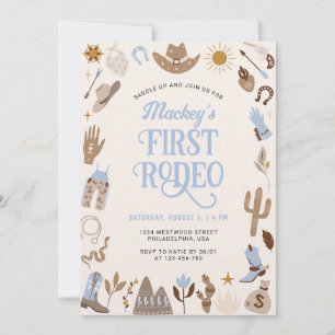 Invitation Premier Rodéo Cow-Boy Occidental Anniversaire Bleu