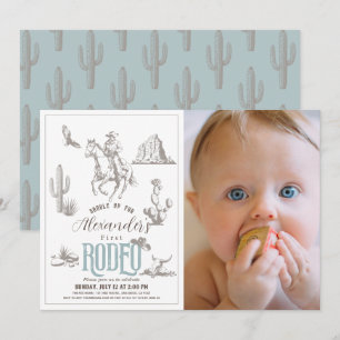 Invitation Premier Rodeo Cowboy Western Blue 1er Anniversaire
