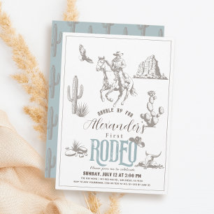Invitation Premier Rodeo Cowboy Western Blue 1er Anniversaire