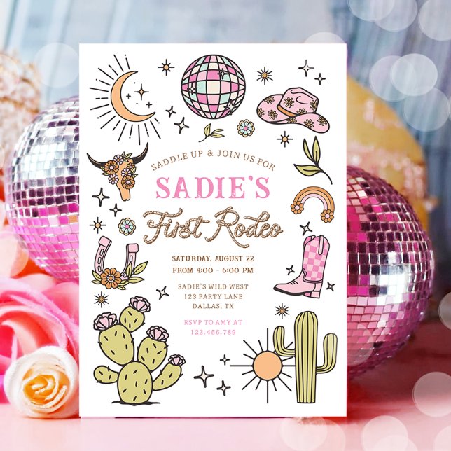 Invitation Premier Rodéo Cowboy Wild West Western Girl Annive (Créateur téléchargé)