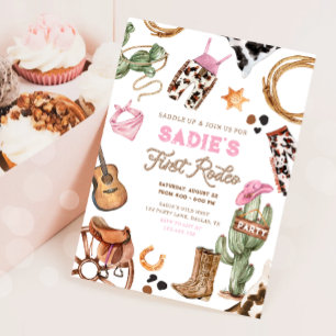Invitation Premier Rodéo Cowboy Wild West Western Girl Annive