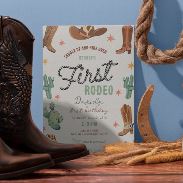 Invitation Premier Rodéo de garçon Anniversaire Cowboy Cute K (First Rodeo Birthday Cowboy Invitation template )