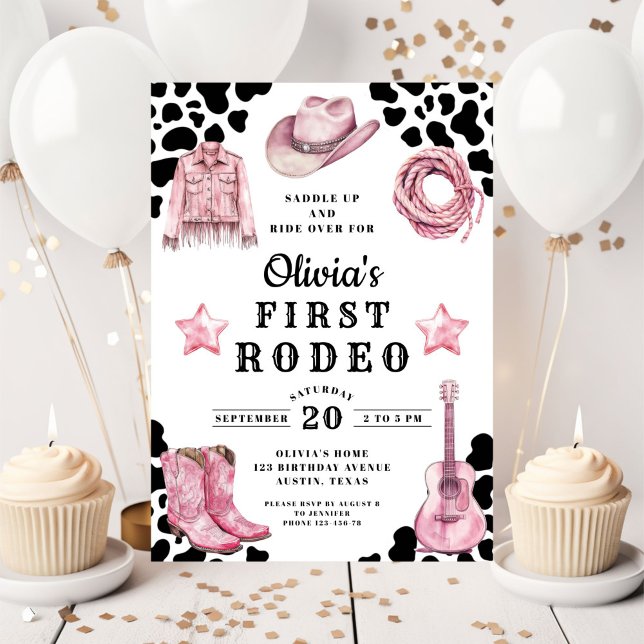 Invitation Premier Rodéo de la Fille Rose 1er Anniversaire (Pink Girl's First Rodeo 1st Birthday Invitation)
