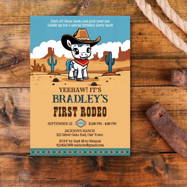 Invitation Premier Rodeo mignon cowboy cheval d'anniversaire (First rodeo cute baby cowboy horse birthday party template invitation instant download western theme)