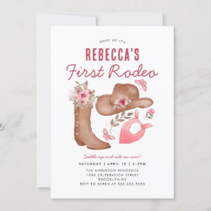 Invitation Premier Rodéo Mignonne Pays Cowgirl Rose 1er Anniv