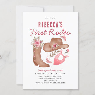Invitation Premier Rodéo Mignonne Pays Cowgirl Rose 1er Anniv