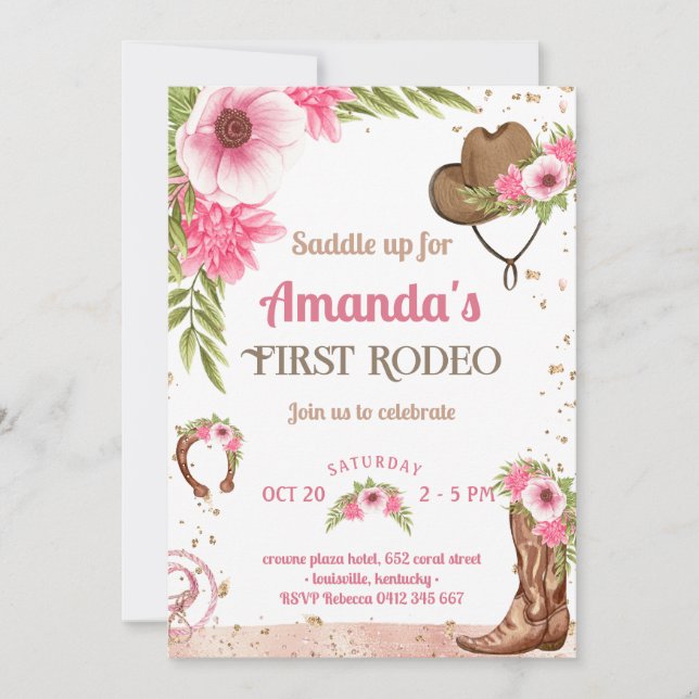 Invitation Premier Rodeo Party Pink Cowgirl Anniversaire (Devant)