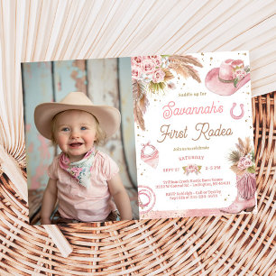 Invitation Premier rodéo rose Boho 1er anniversaire Photo