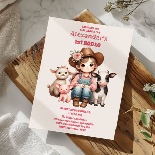 Invitation Premier Rodéo rose Cowgirl 1er anniversaire