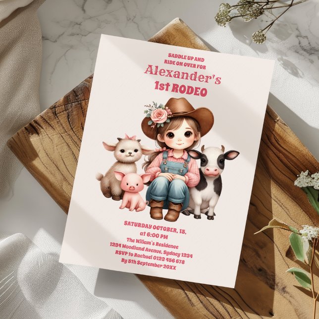 Invitation Premier Rodéo rose Cowgirl 1er anniversaire (Créateur téléchargé)