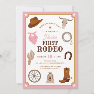 Invitation Premier Rodéo Vachère Rose Fille de l'Ouest Sauvag