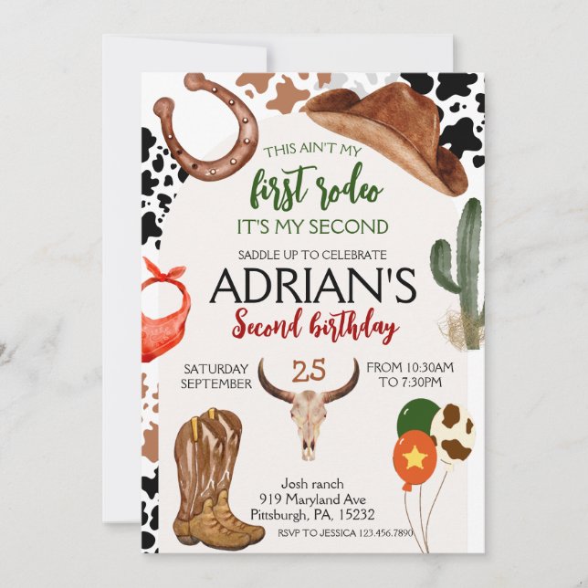 Invitation Premier Rodéo Western Cowboy Deuxième anniversaire (Devant)