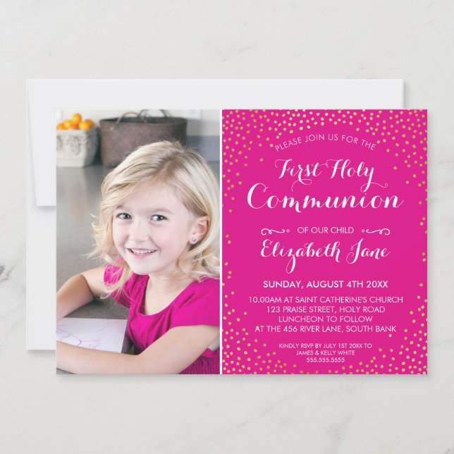 Invitation PREMIER SAINT COMMUNAUTÉ mini en or confetti migno (Devant)