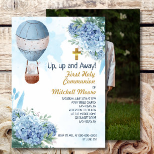 Invitation Premier Saint Communion Garçon Hot Air Balloon Ele