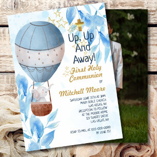 Invitation Premier Saint Communion Garçon Hot Air Balloon Ele