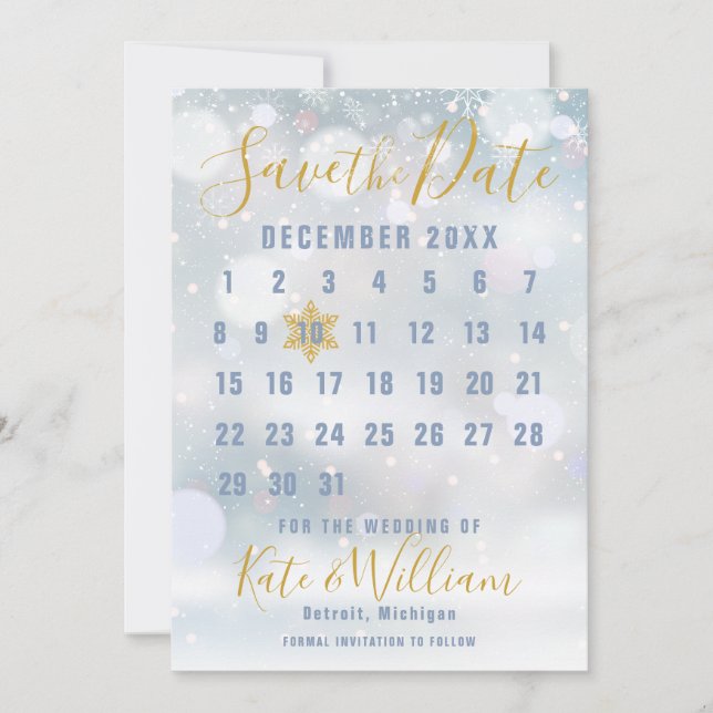 Invitation Premier Snowflakes Calendrier Mariage Enregistrer  (Devant)