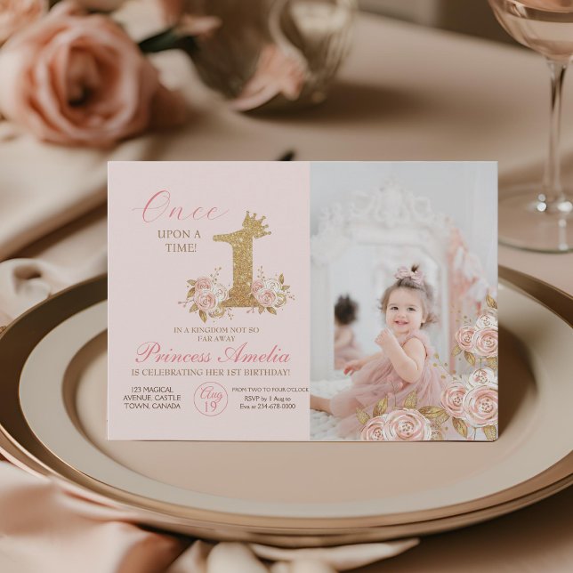 Invitation Premier Sparkle Crown Princesse 1er anniversaire (Créateur téléchargé)