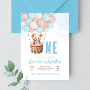 Invitation Premier Teddy Bear Boho 1er Anniversaire