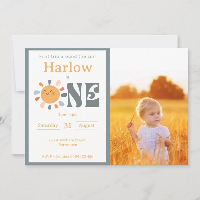 Invitation Premier tour autour de la photo du soleil neutre (Devant)