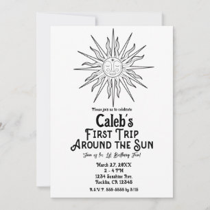 Invitation Premier tour du soleil 1er anniversaire noir et bl
