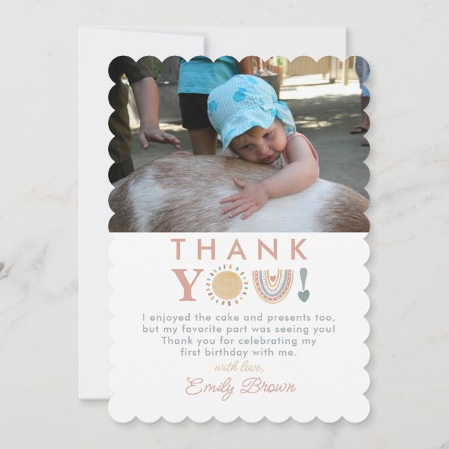 Invitation Premier tour du soleil photo boho 1er anniversaire (Dos)