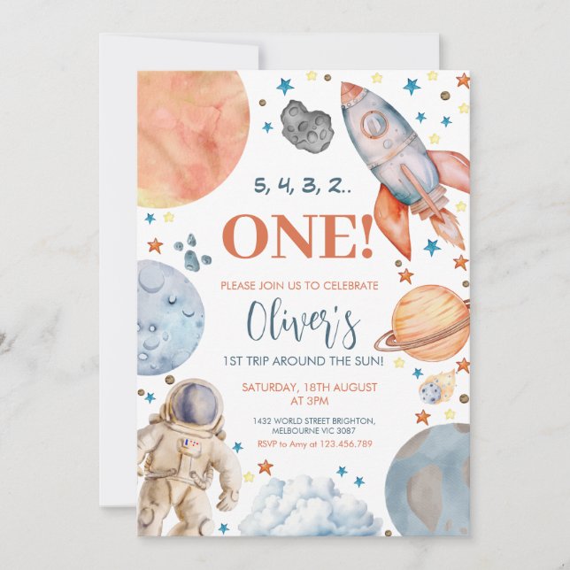 Invitation Premier voyage autour de la fête d'anniversaire de (Devant)