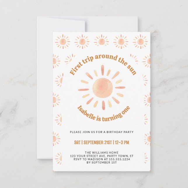 Invitation Premier Voyage Autour Du Soleil 1Er Anniversaire P (Devant)