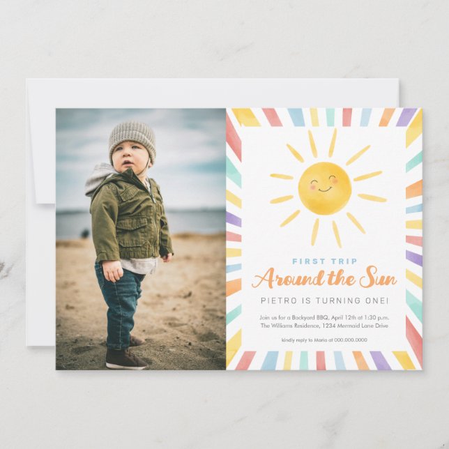 Invitation Premier voyage autour du soleil 1er anniversaire p (Devant)