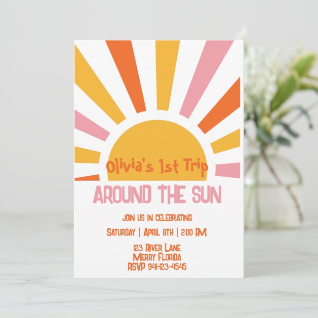 Invitation Premier voyage autour du soleil anniversaire Invit (Debout devant)