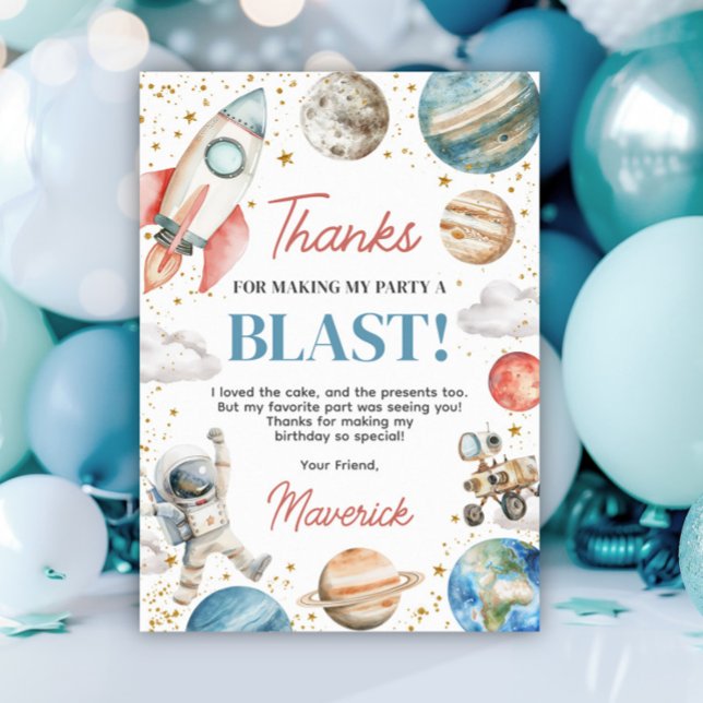 Invitation Premier voyage autour du soleil Anniversaire Merci (First Trip Around the Sun Birthday Thank You - Outer Space Birthday Thank You Card)