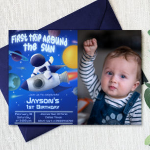 Invitation Premier voyage autour du soleil avec photo