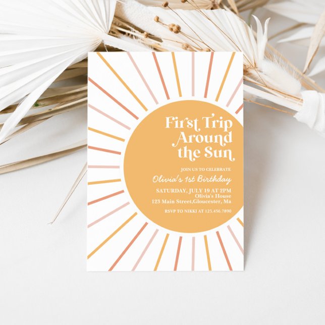 Invitation Premier voyage autour du soleil Boho Sunshine anni (Créateur téléchargé)