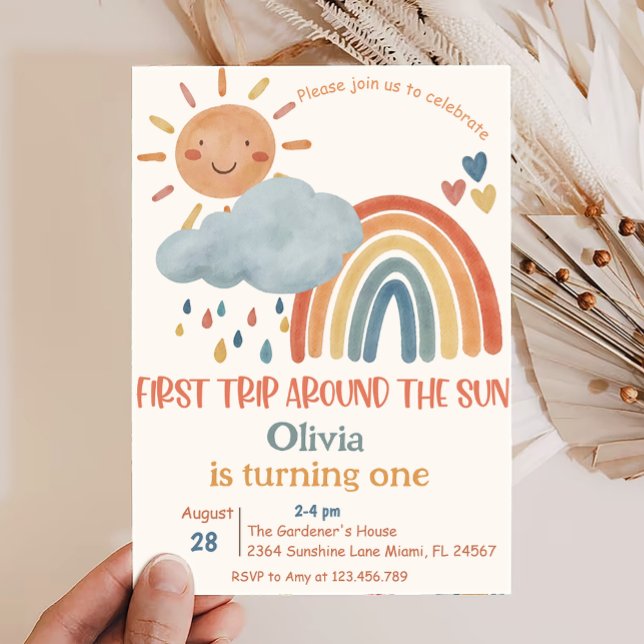 Invitation Premier Voyage Autour Du Soleil Boho Sunshine Anni (Créateur téléchargé)