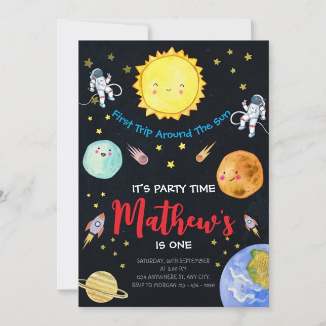 Invitation Premier Voyage Autour Du Soleil Extérieur 1Er Anni (Devant)