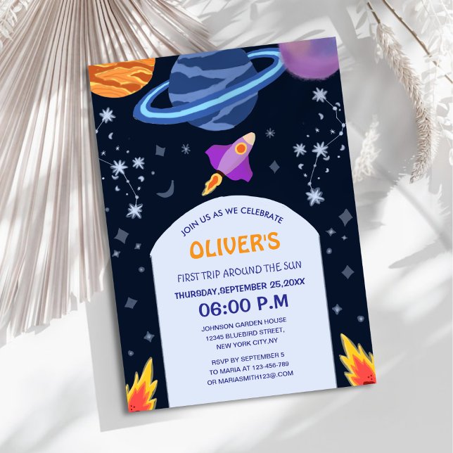 Invitation premier voyage autour du soleil galaxy enfant anni (Créateur téléchargé)