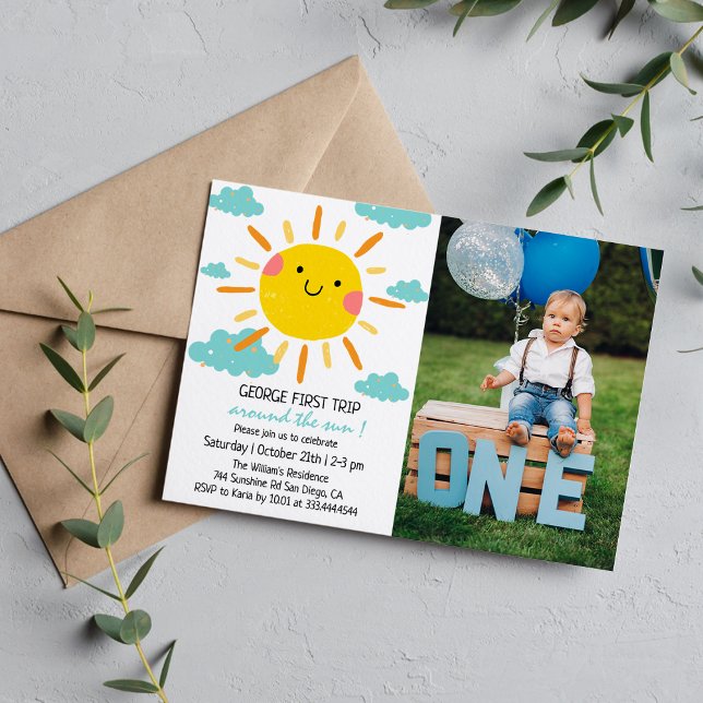 Invitation Premier Voyage Autour Du Soleil Photo 1er Annivers (Créateur téléchargé)
