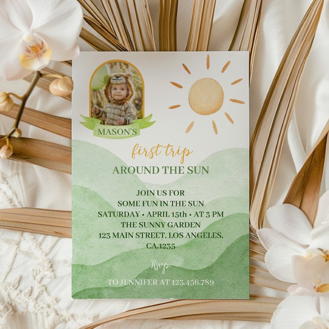Invitation Premier voyage autour du soleil Photo 1er Annivers (Créateur téléchargé)